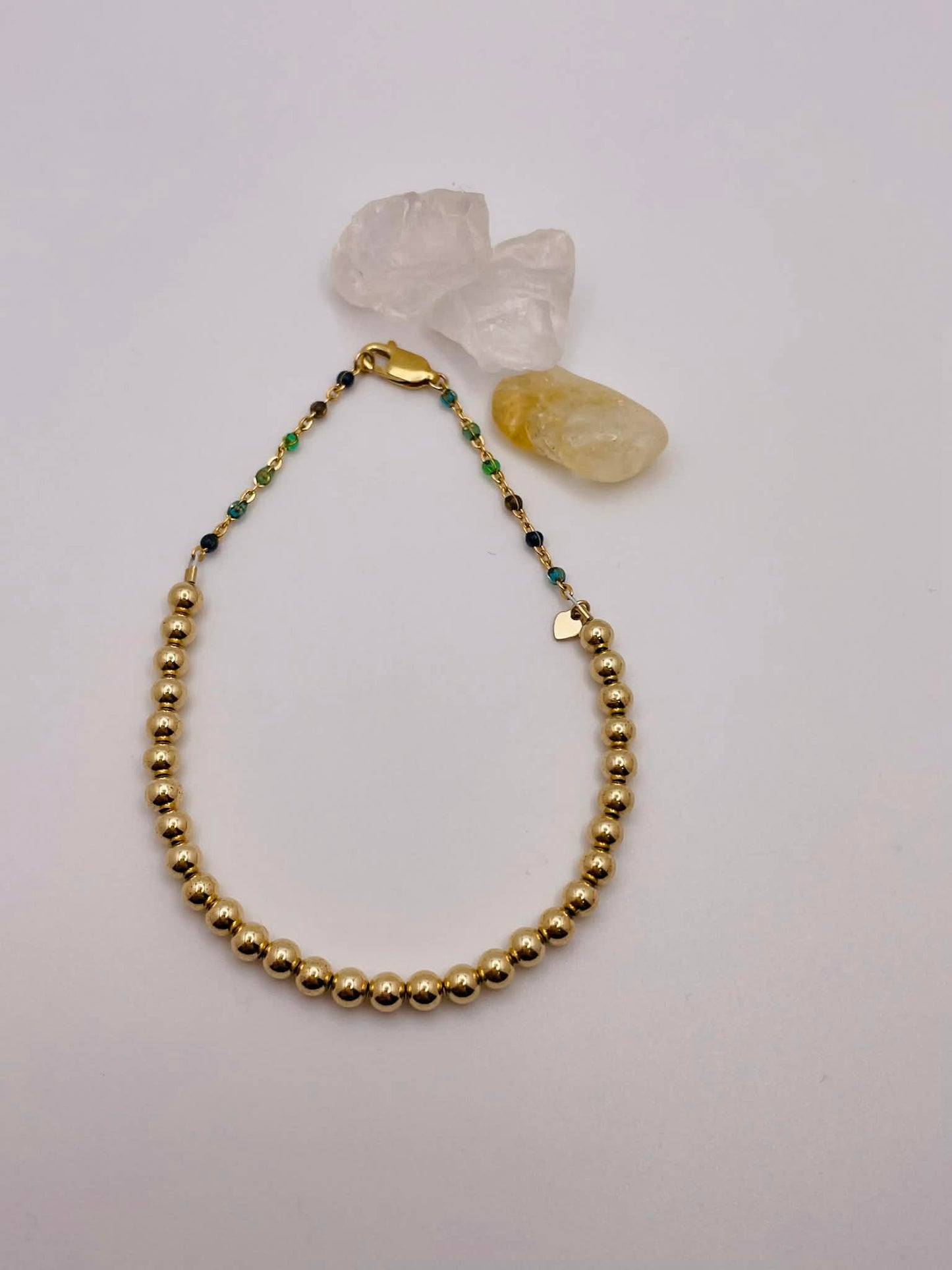 Gold‑Filled Ocean Enamel Chain & Beaded Bracelet (7.75 inches)