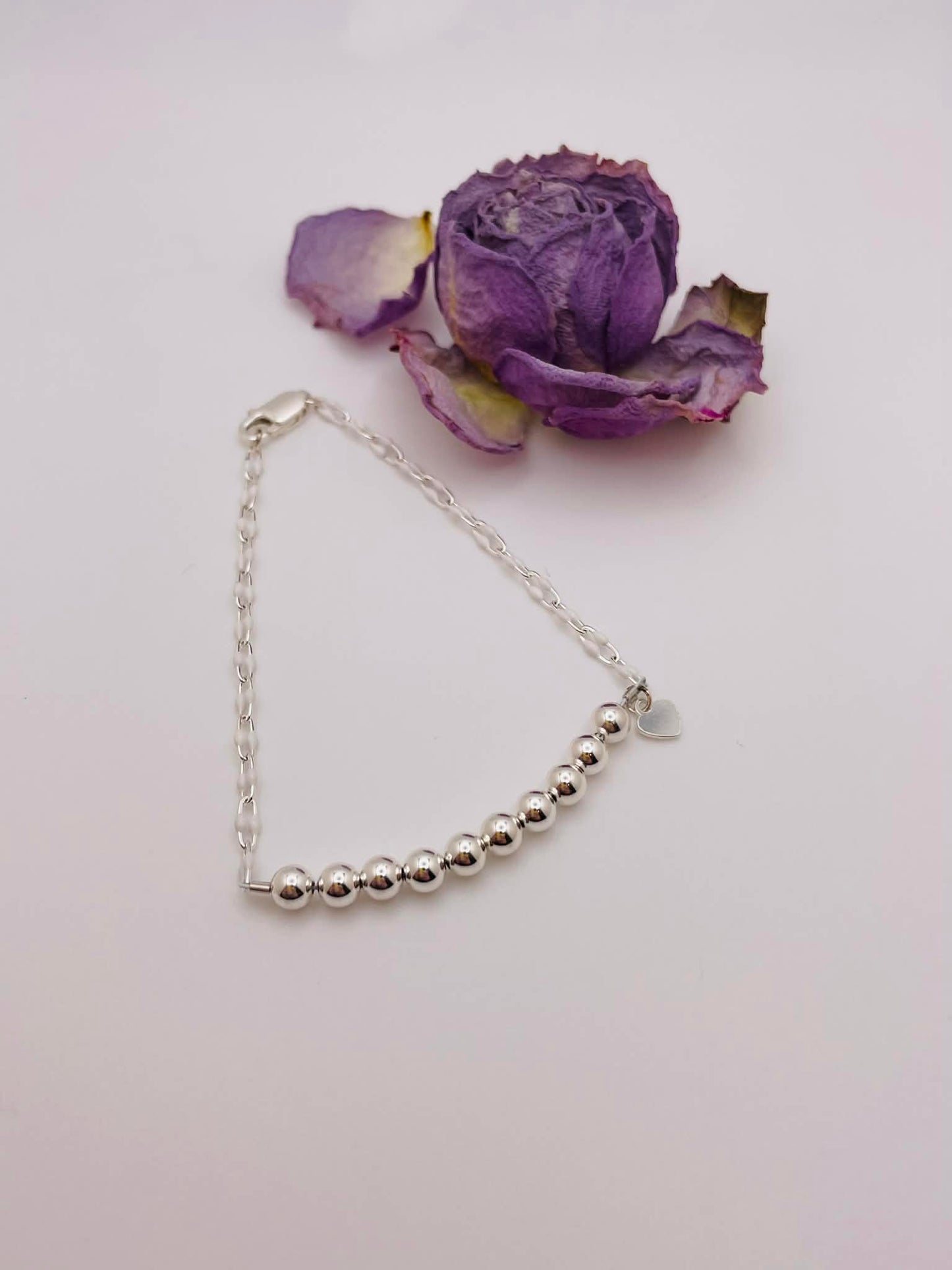 SOLD- Sterling Silver White Enamel Chain & Sterling Silver Beaded Bracelet (6.5 inches)