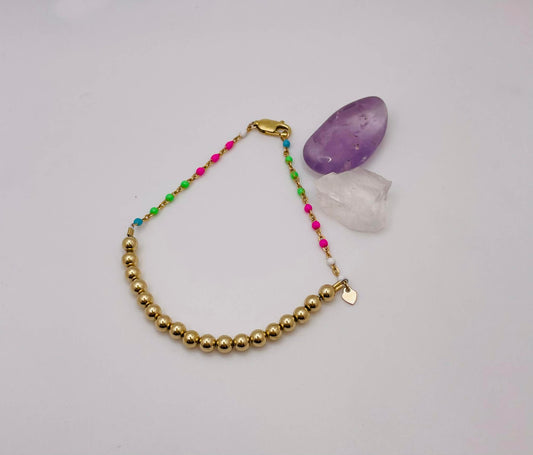 Gold‑Filled Bright Enamel Chain & Beaded Bracelet (7 inches)