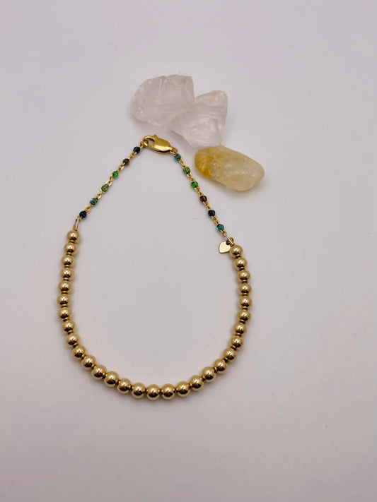 Gold‑Filled Ocean Enamel Chain & Beaded Bracelet (7.75 inches)