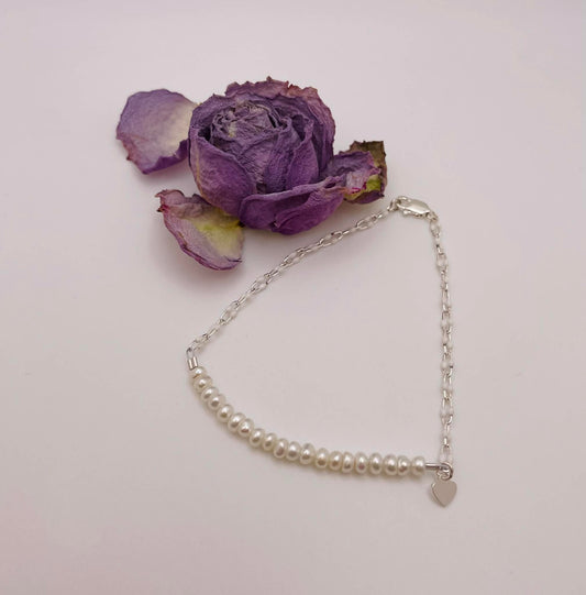 Sterling Silver White Enamel & Mother of Pearl Bracelet (6.75 inches)