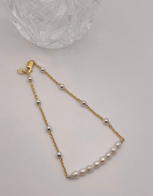 Mixed Metal Chain & Mother of Pearl Bracelet (6.75 inches)
